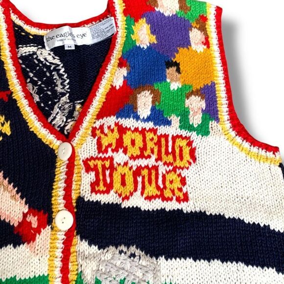 Vintage 90s The Eagle’s Eye Tennis World Tour Knit Printed Sweater Vest Vneck - Picture 7 of 9